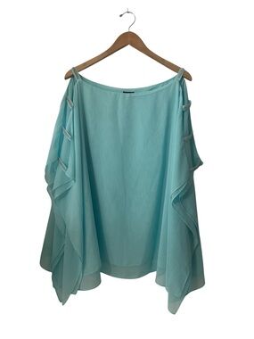 JM Collection Sky Blue Cold-Shoulder Chiffon Blouse NEW sz 3X